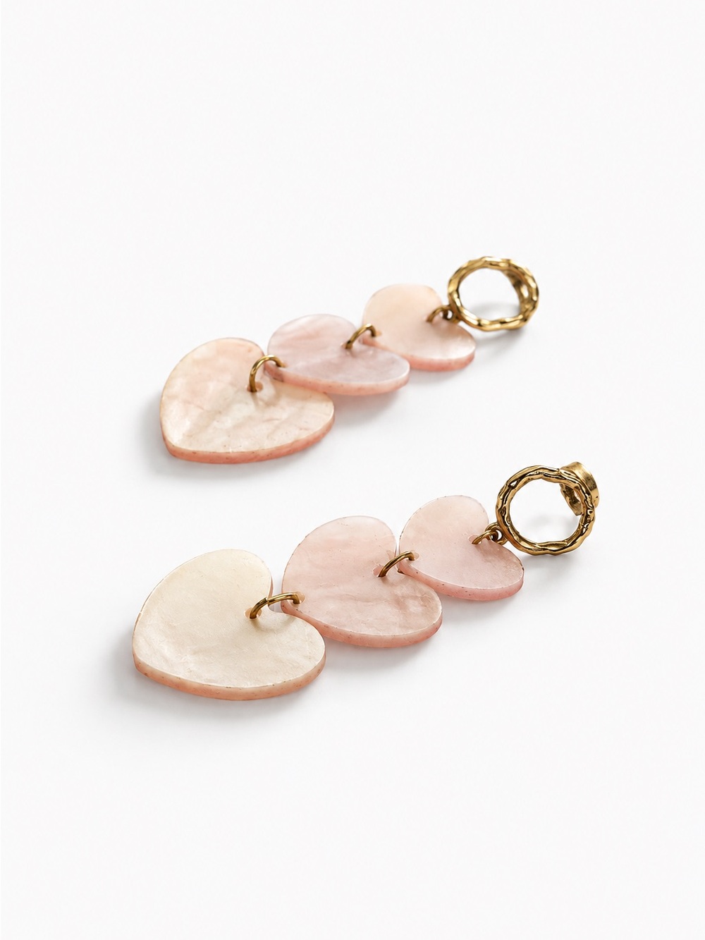 Gold Hoop Pink Heart Drop Earrings long hearts